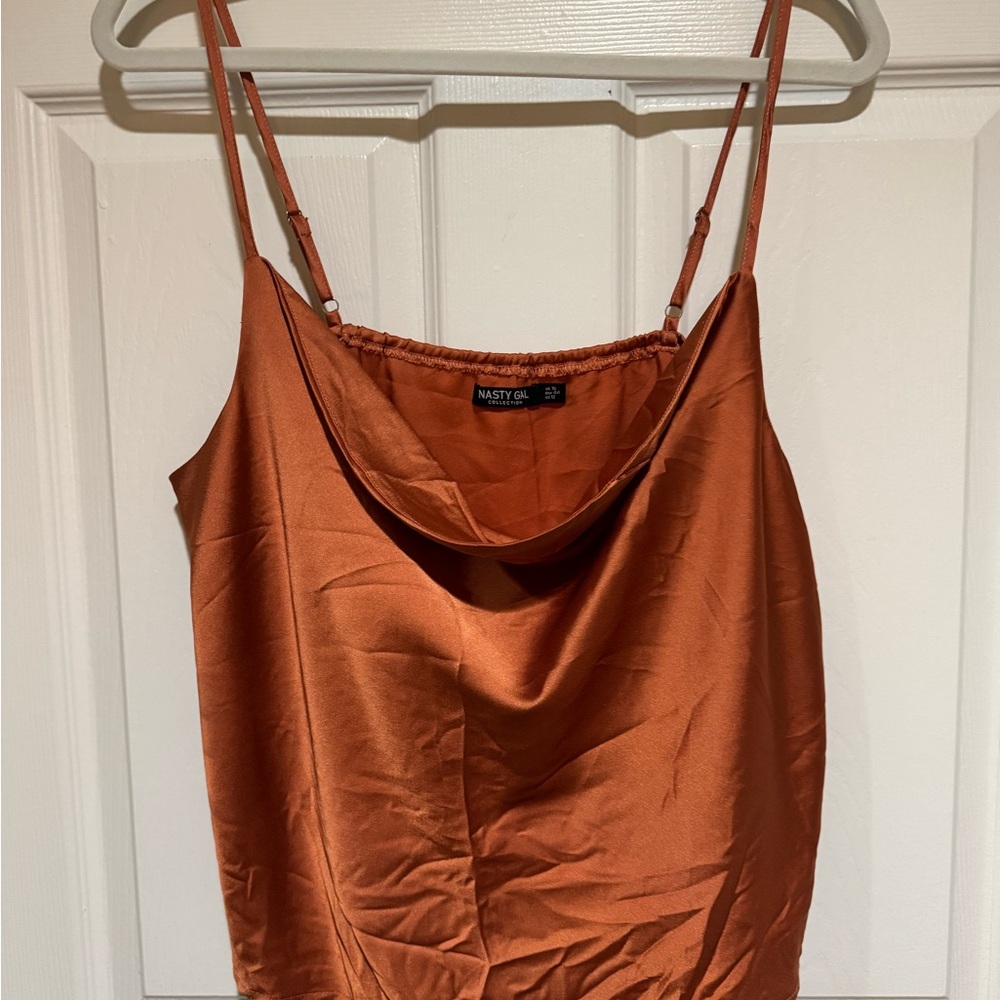 Nasty Gal Women's Orange Satin Cowl Neck Top